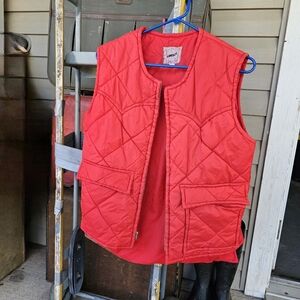 Womens Red Orange Quilted Vest Long Back Sz Lg